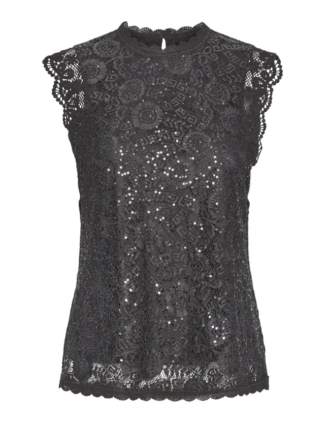 Pieces Pcolline SL Lace Sequins Top Noos top M