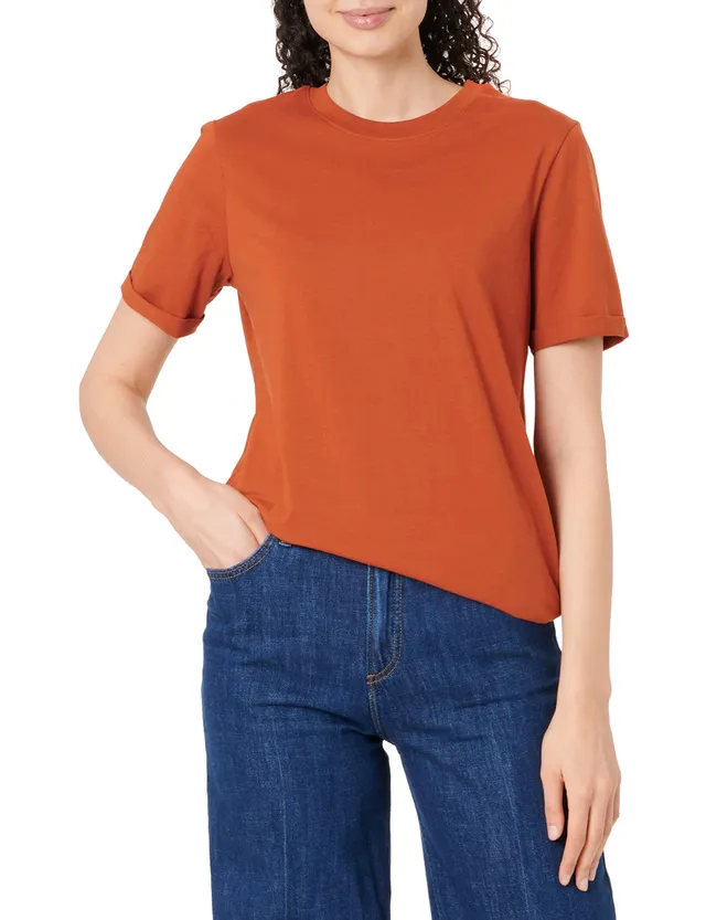 Pieces Pcria SS Fold Up maglietta donna rossa cotone