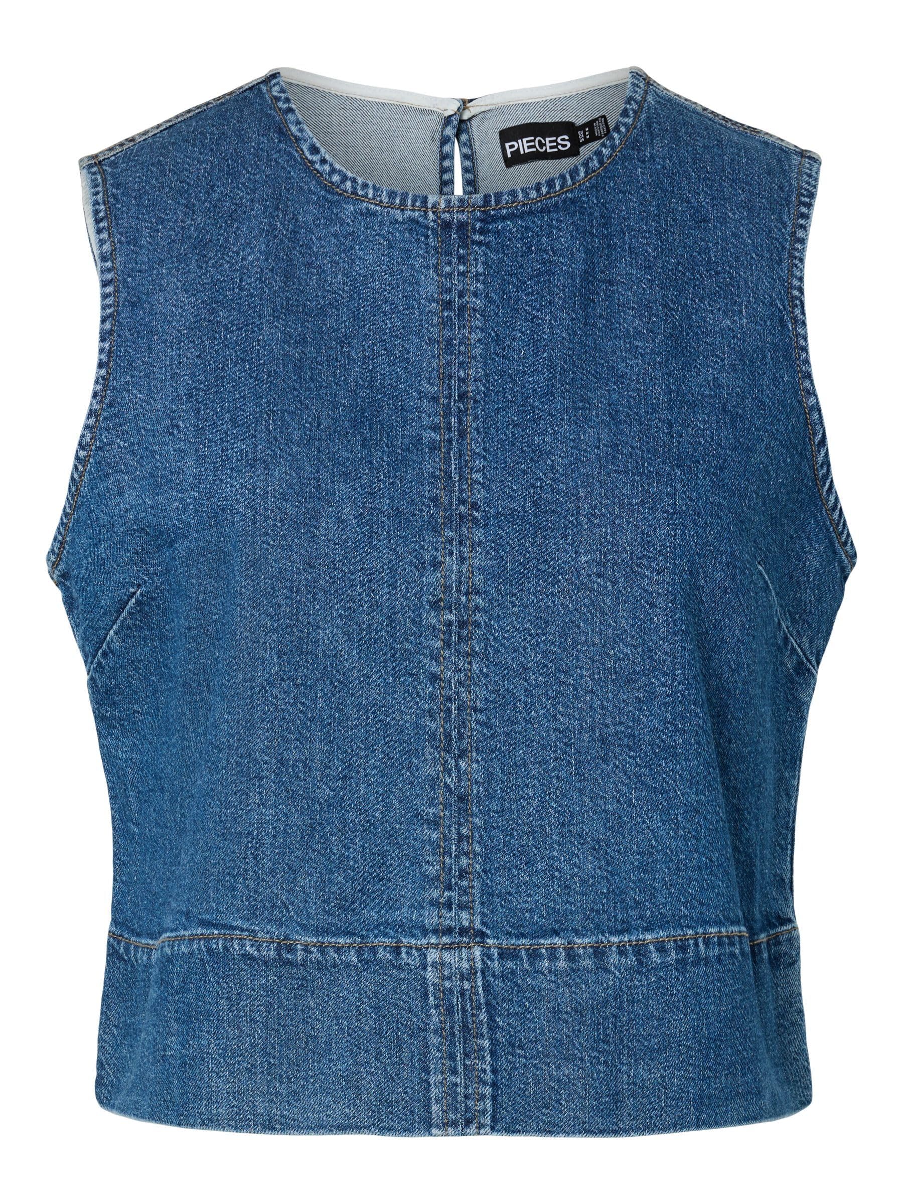 Pieces Pcsilke SL top donna denim smanicato