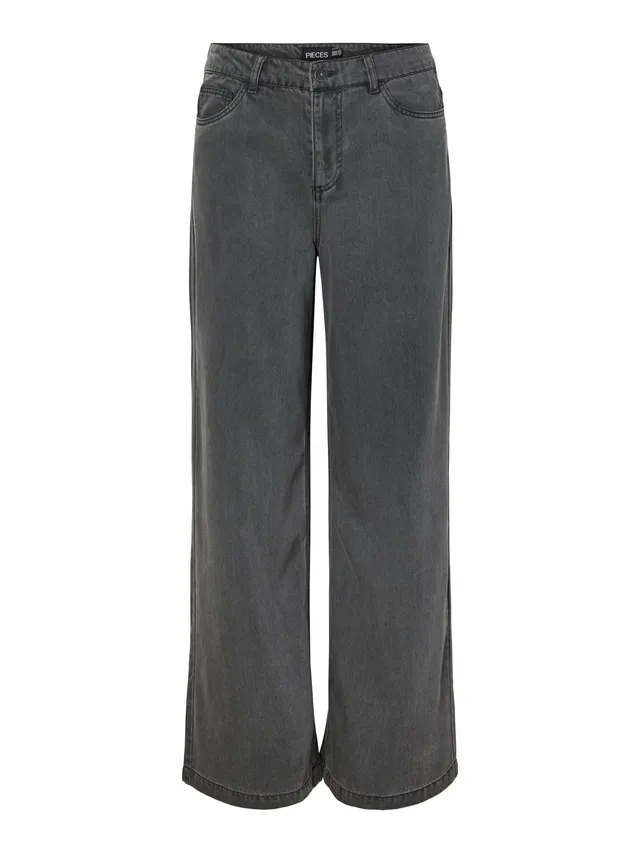 Pieces Pcsmidi MW jeans larghi donna 30W 32L grigio uso quotidiano