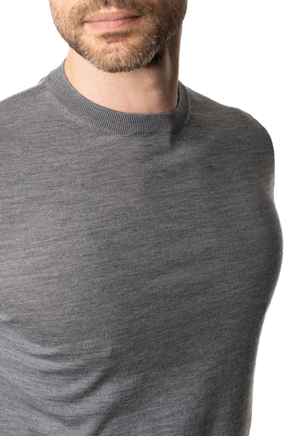 Vittoria Paci Girocollo Maglia Rasata Grigio Merinos Uomo