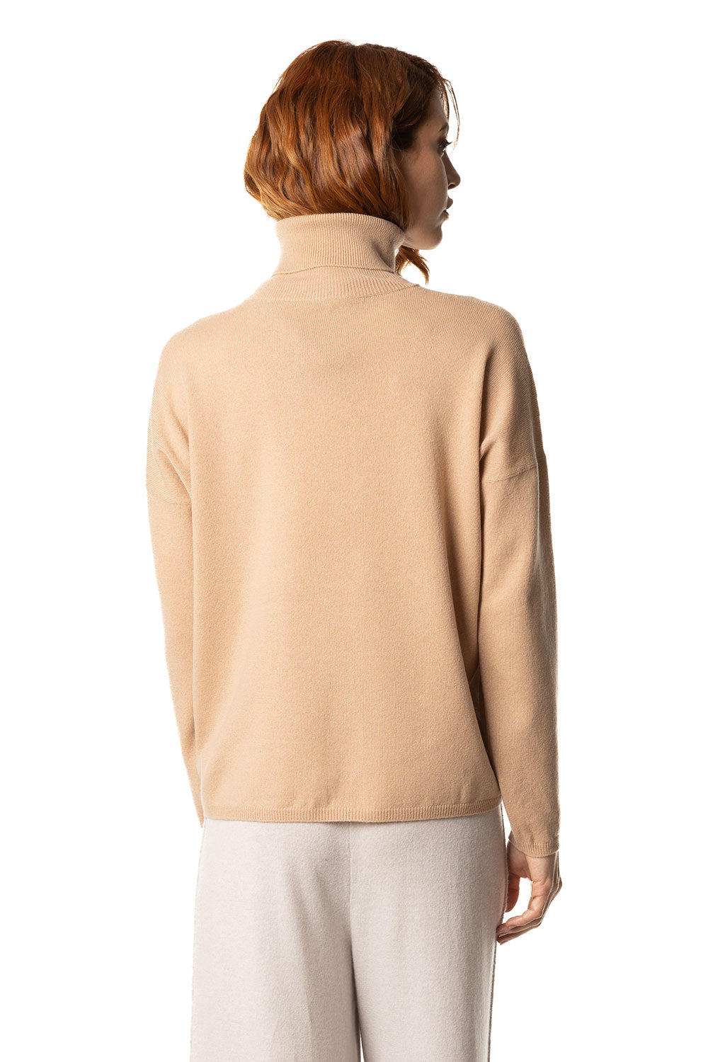 Vittoria Paci dolcevita beige donna in cashmere intarsio