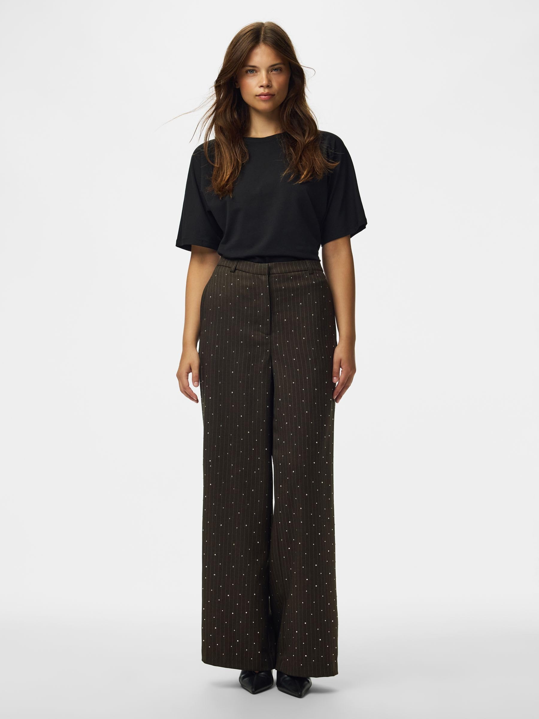 Pieces Pcfalka Pinstripe pantaloni donna gessati strass