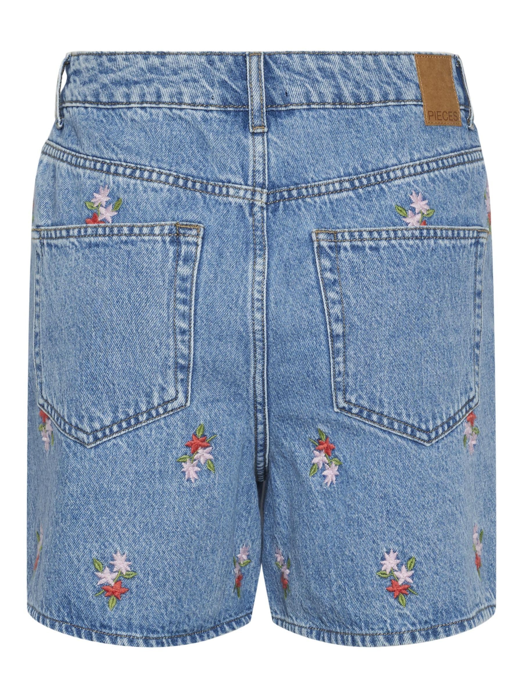 Pieces Pcsky HW Embroidery shorts jeans donna XS