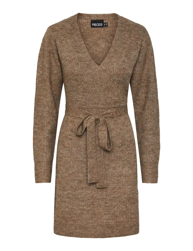 Pieces Pcellen LS Wrap Noos abito in maglia incrociato