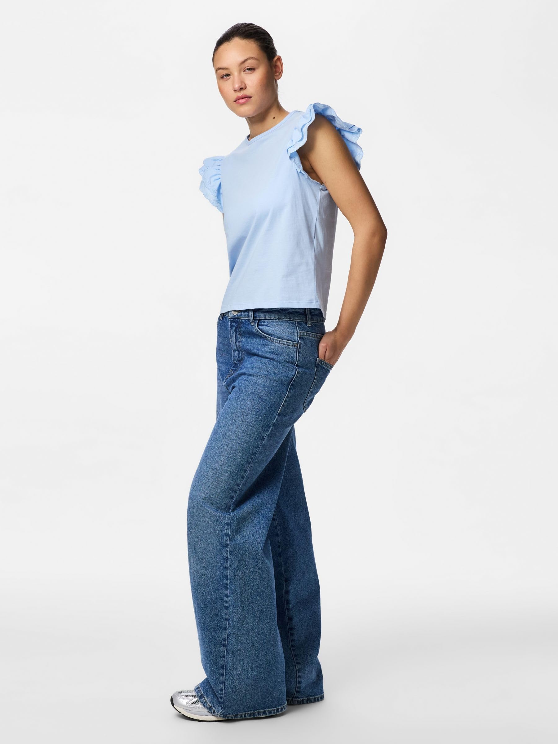 Pieces Pcpandria SL Top donna jersey ricamato