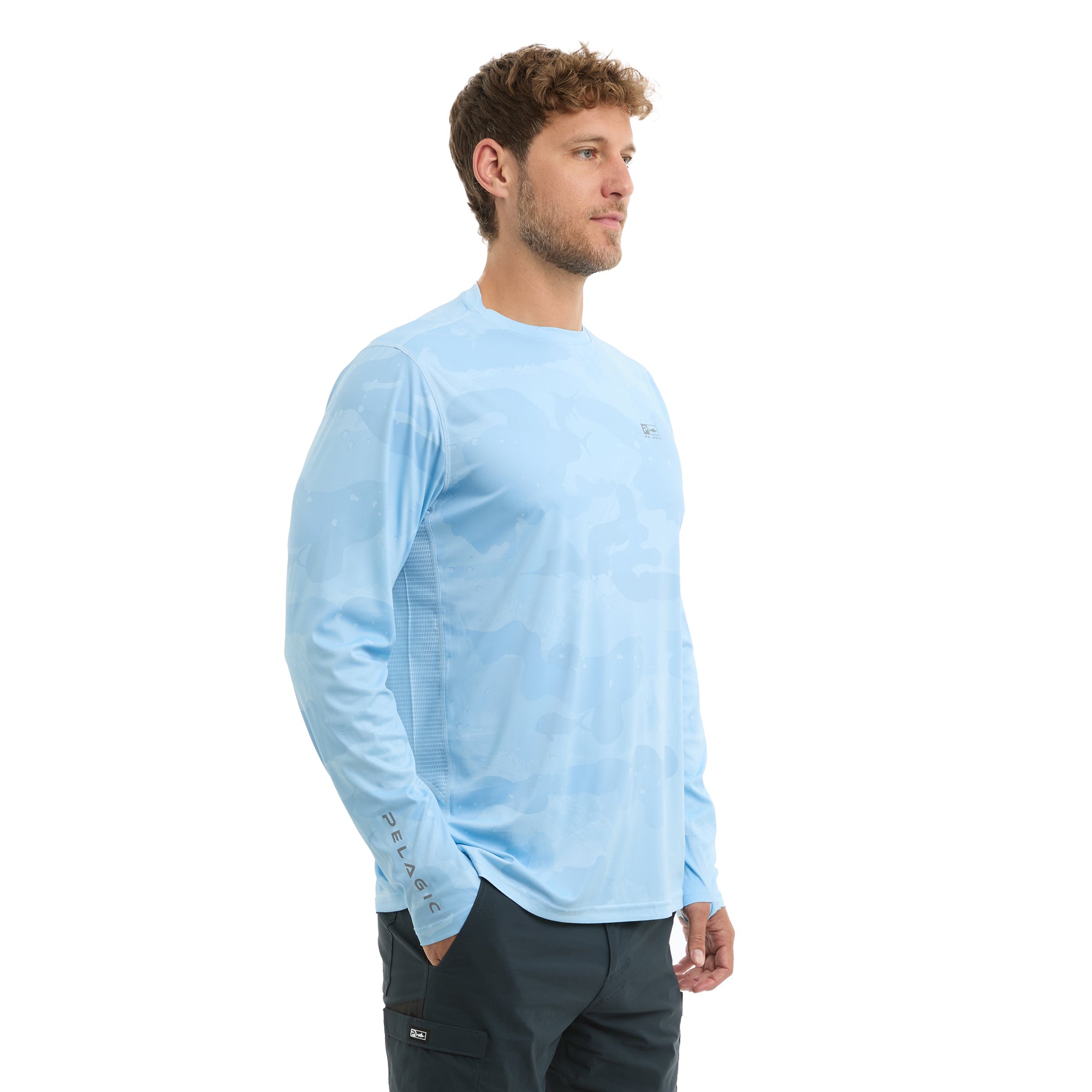 Pelagic Vaportek maglia pesca mimetica azzurra UPF 50+