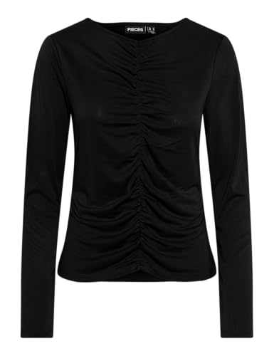 Pieces Pcanora LS Ruching Top BC maglietta donna nera maniche lunghe