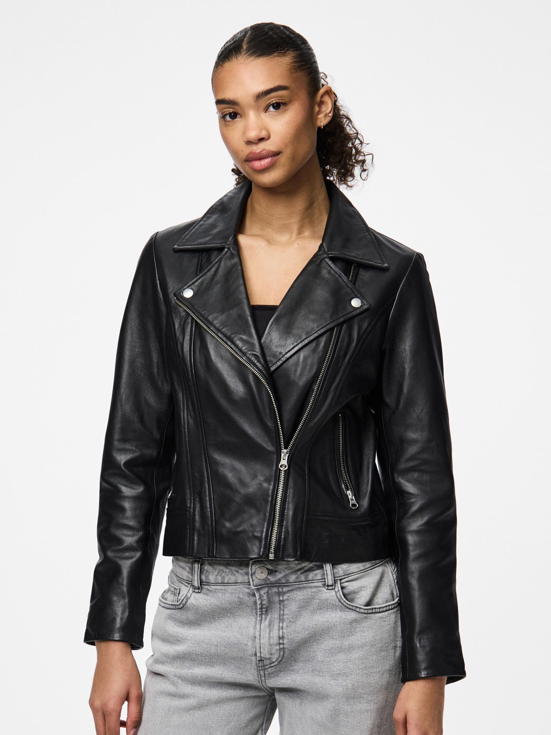 Pieces Pcsusse giacca pelle donna taglia M nera classica