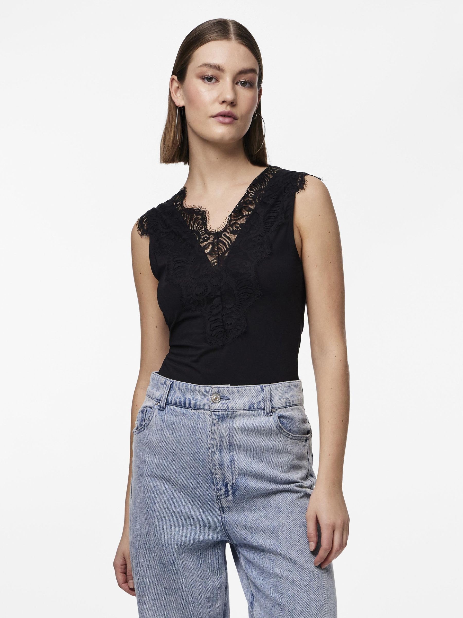 Pieces Pcilu SL Top canotta donna pizzo scollo a V