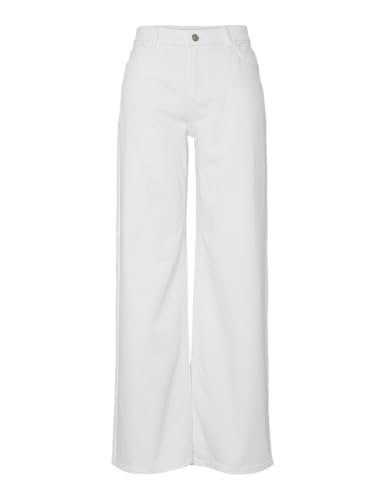 Pieces Pcsilke MW Wide Colered Jeans Noos BC bianco 33W/32L gamba larga