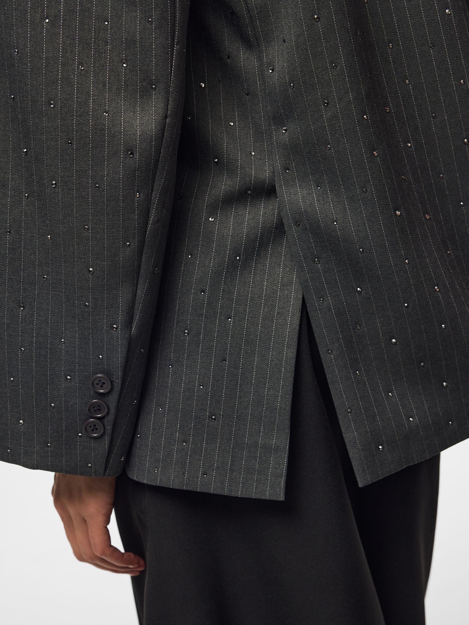 Pieces Pcfalka Pinstriped Blazer W. Rhinestones XS asfalto