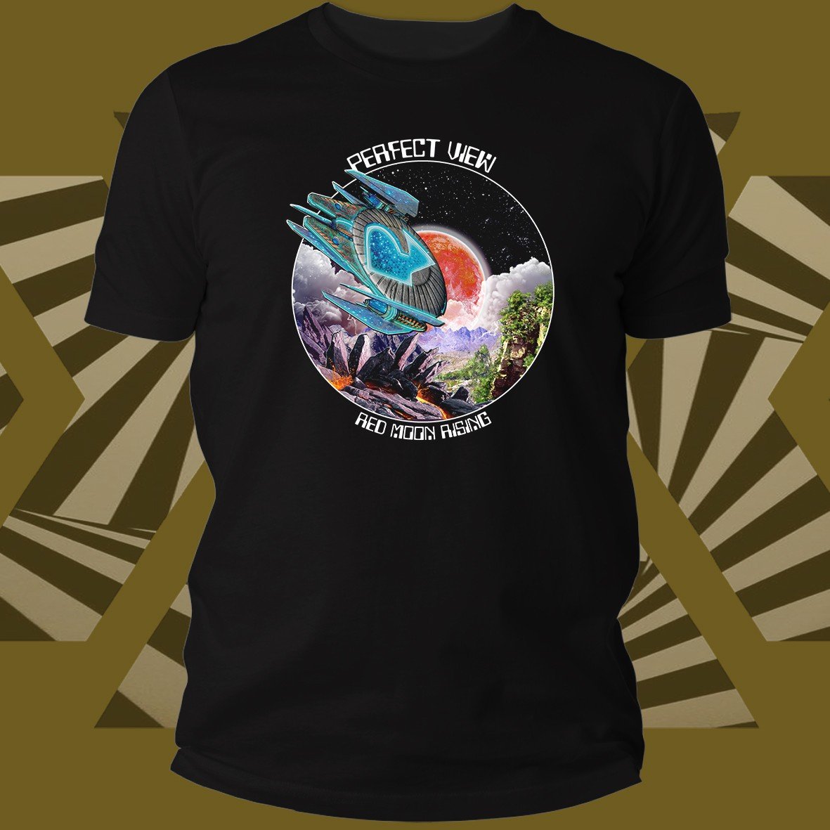 Perfect View Tee-Records Red Moon Rising t-shirt cotone organico