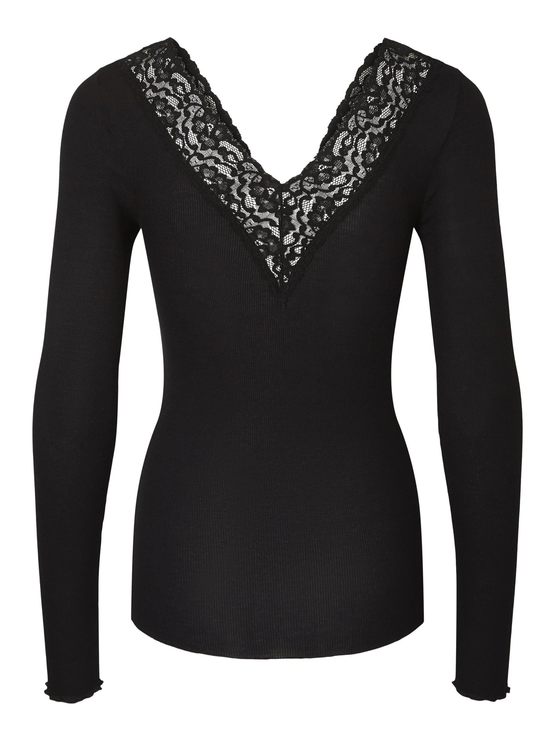Pieces Lace Trim top scollo V pizzo maniche lunghe