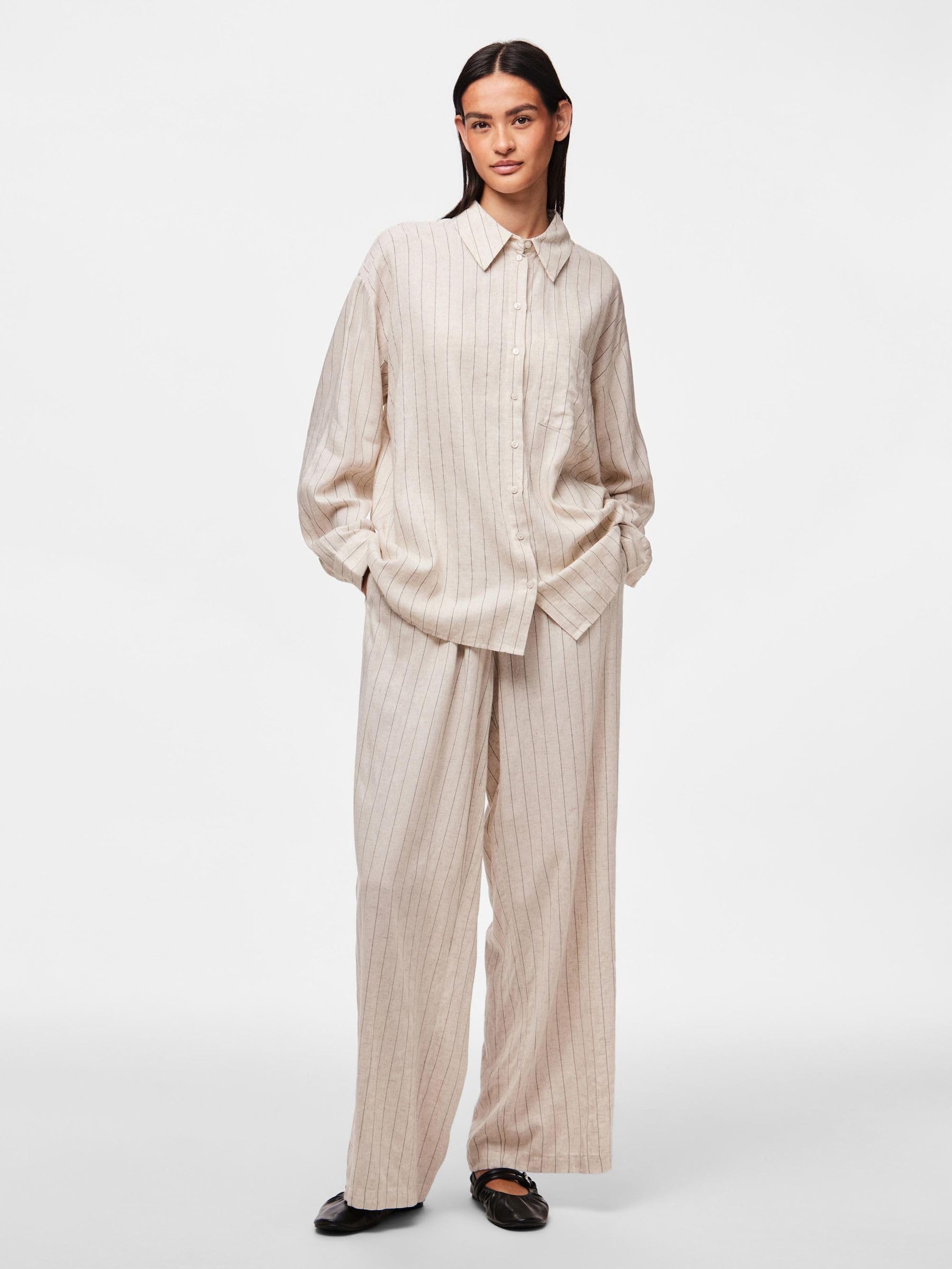 Pieces Pcpia LS Loose Shirt camicia betulla S vestibilità comoda