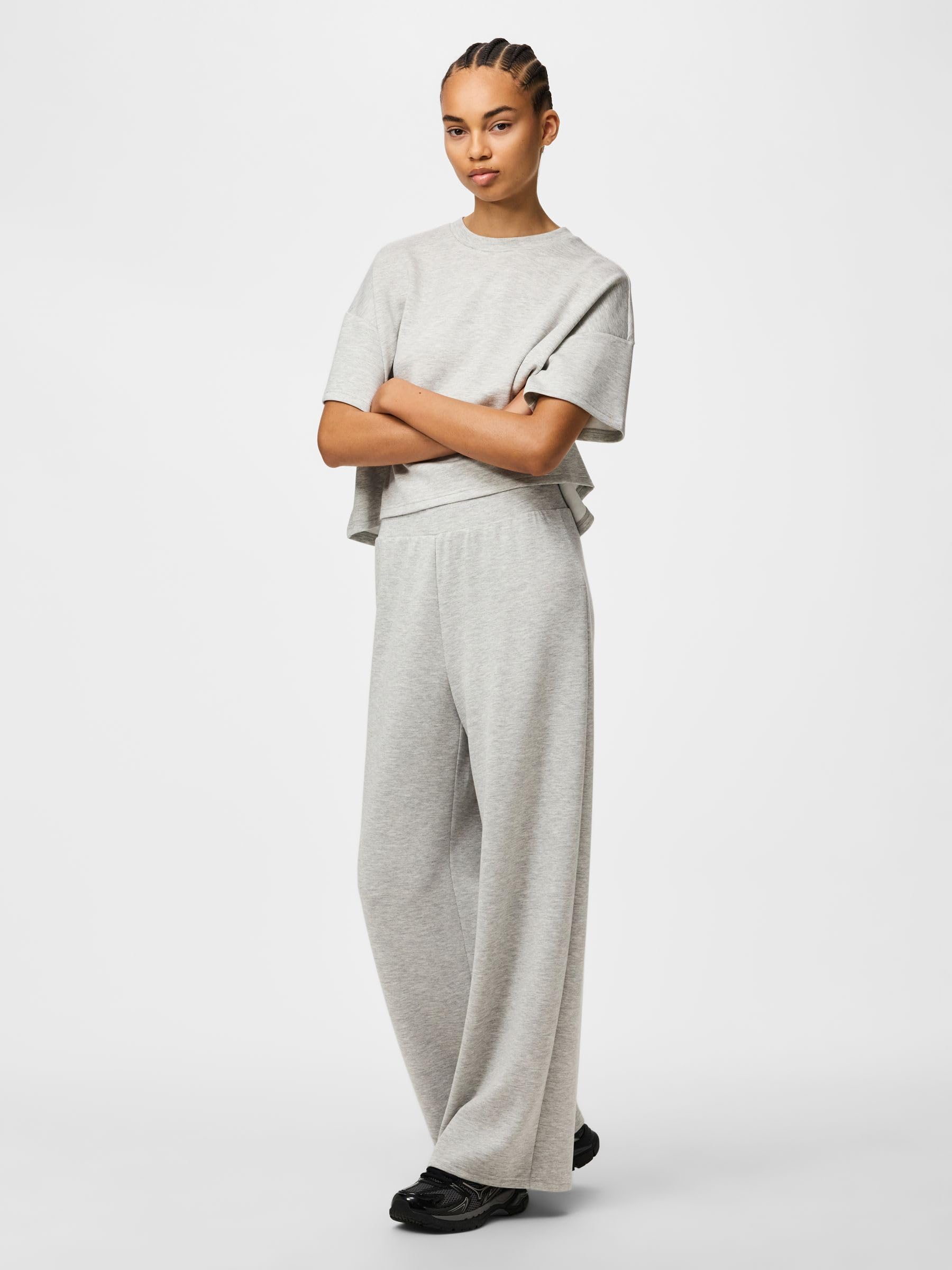 Pieces Pcpolly HW pantaloni tuta grigio melange cotone