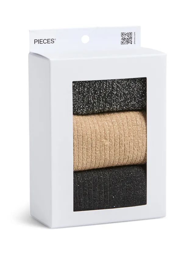 PIECES Pcsebby Xmas Frill Sock Calzini Donna Neri 3 Pezzi