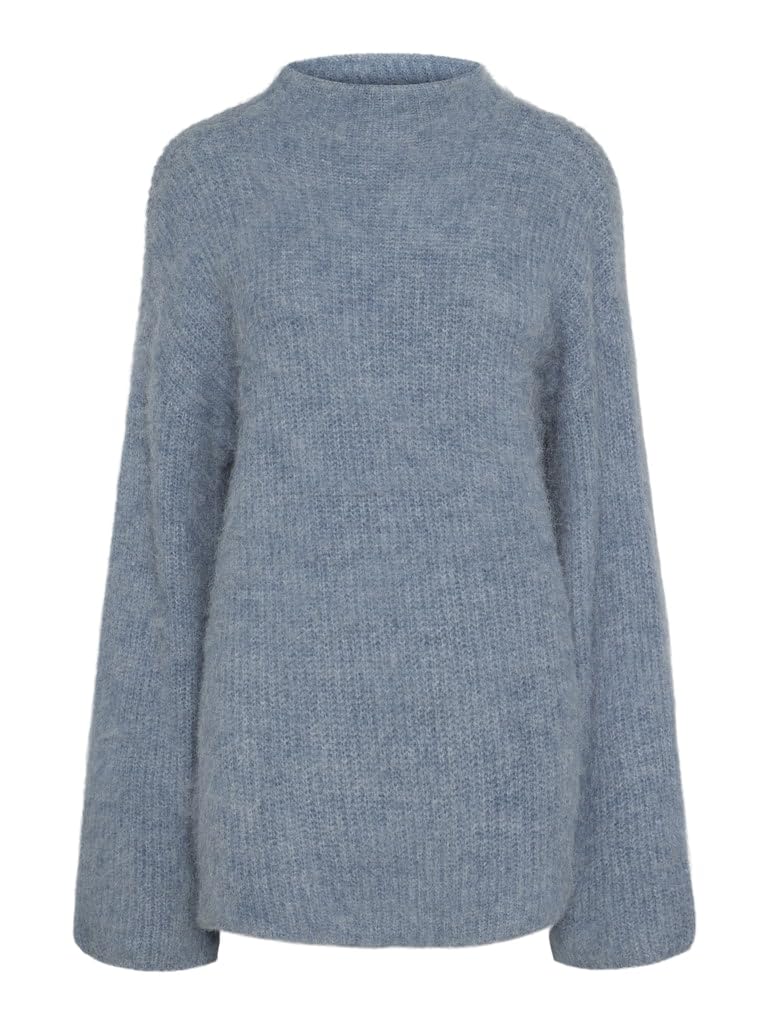 PIECES Pcmala LS maglione donna collo alto denim