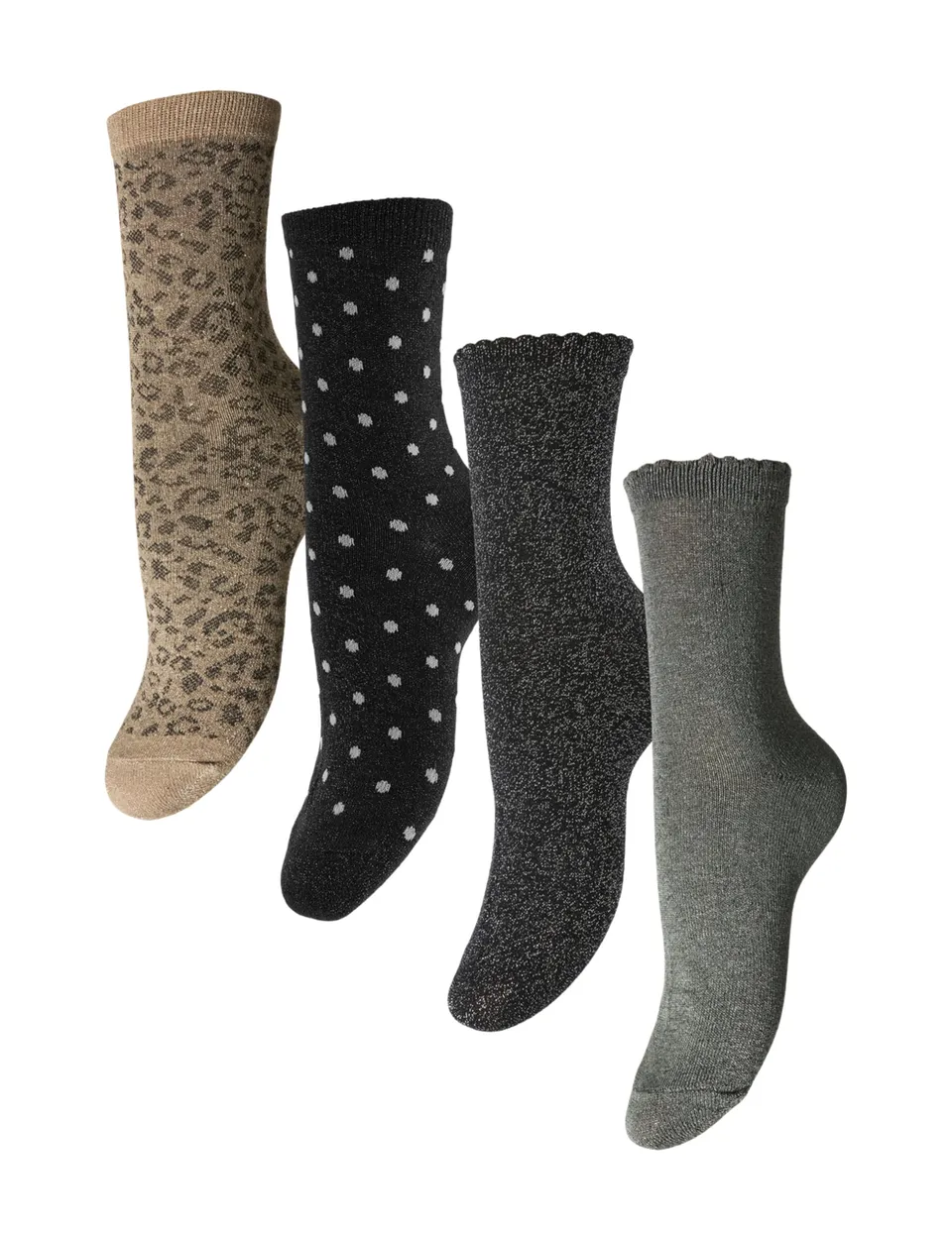 Pieces Pcsebby Glitter Calze Donna Verde 4 Paia Lunghe