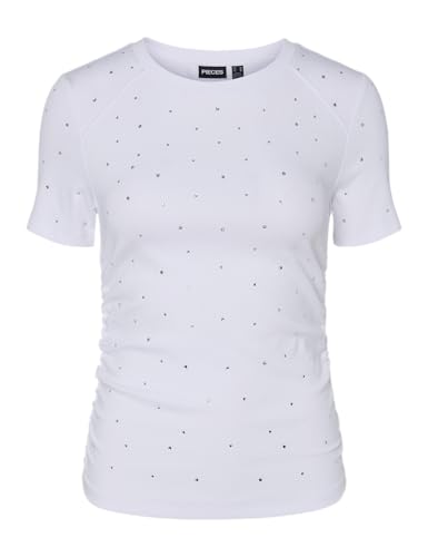 Pieces Pctyler SS Rhinestone Tee BC T-shirt Donna Grigia Strass