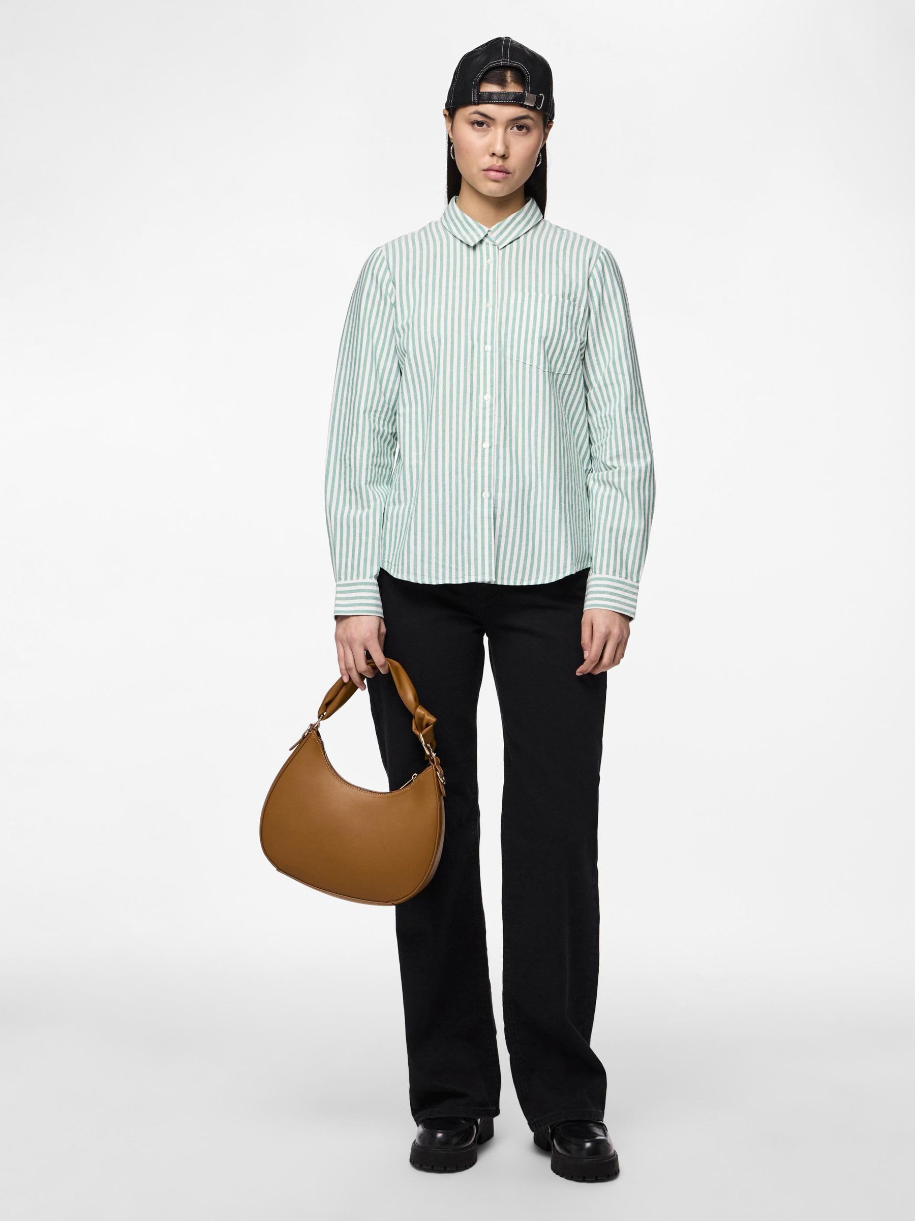 Pieces Pcmirine camicia donna M Cloud Dancer Poinciana righe
