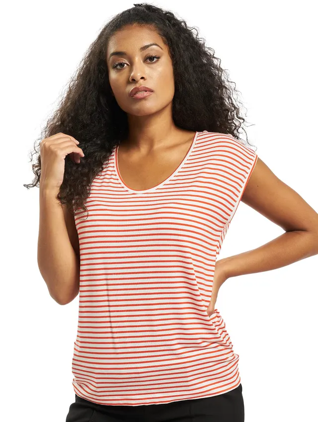 Pieces Pcbillo New Tee Noos t-shirt donna beige righe scollo V