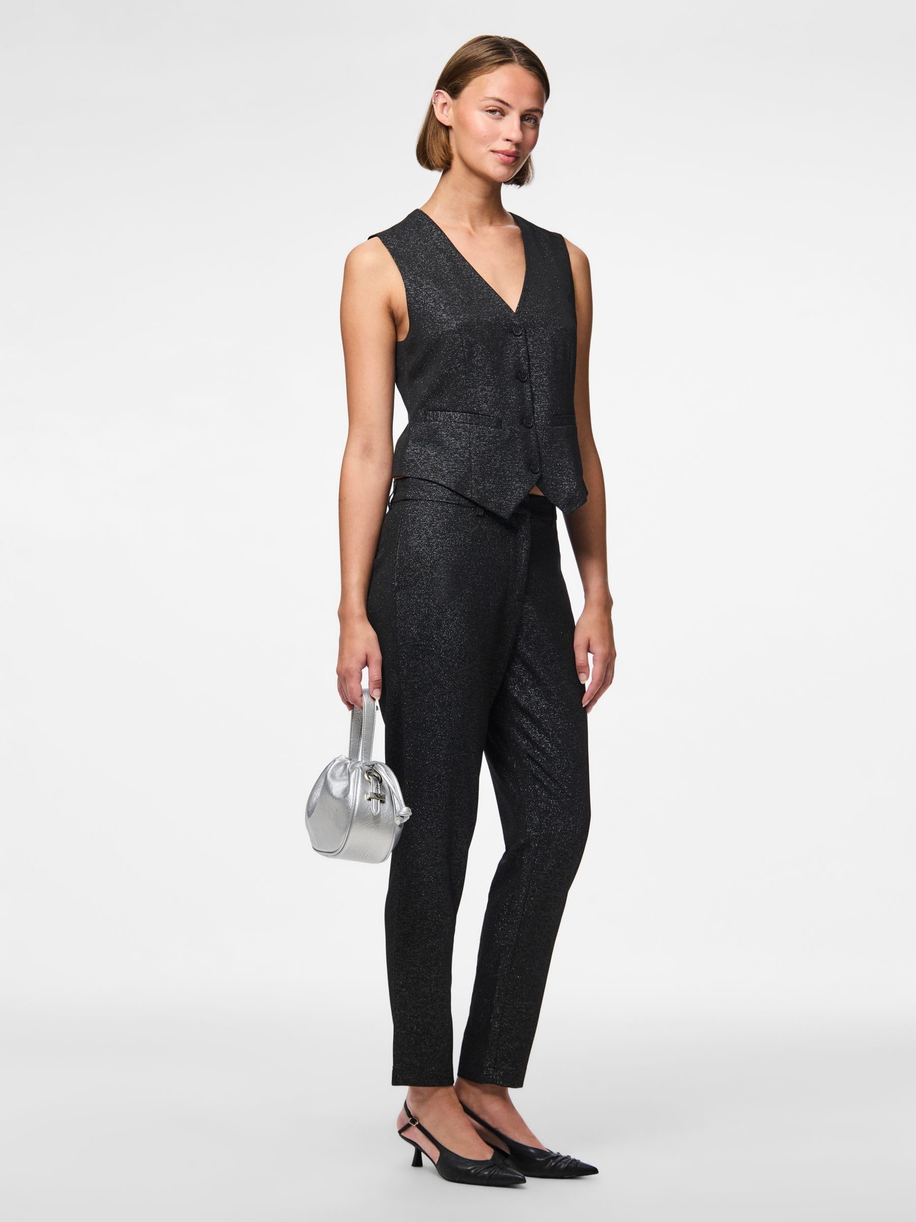 Pieces Pcbosella MW Pantaloni alla caviglia donna con glitter