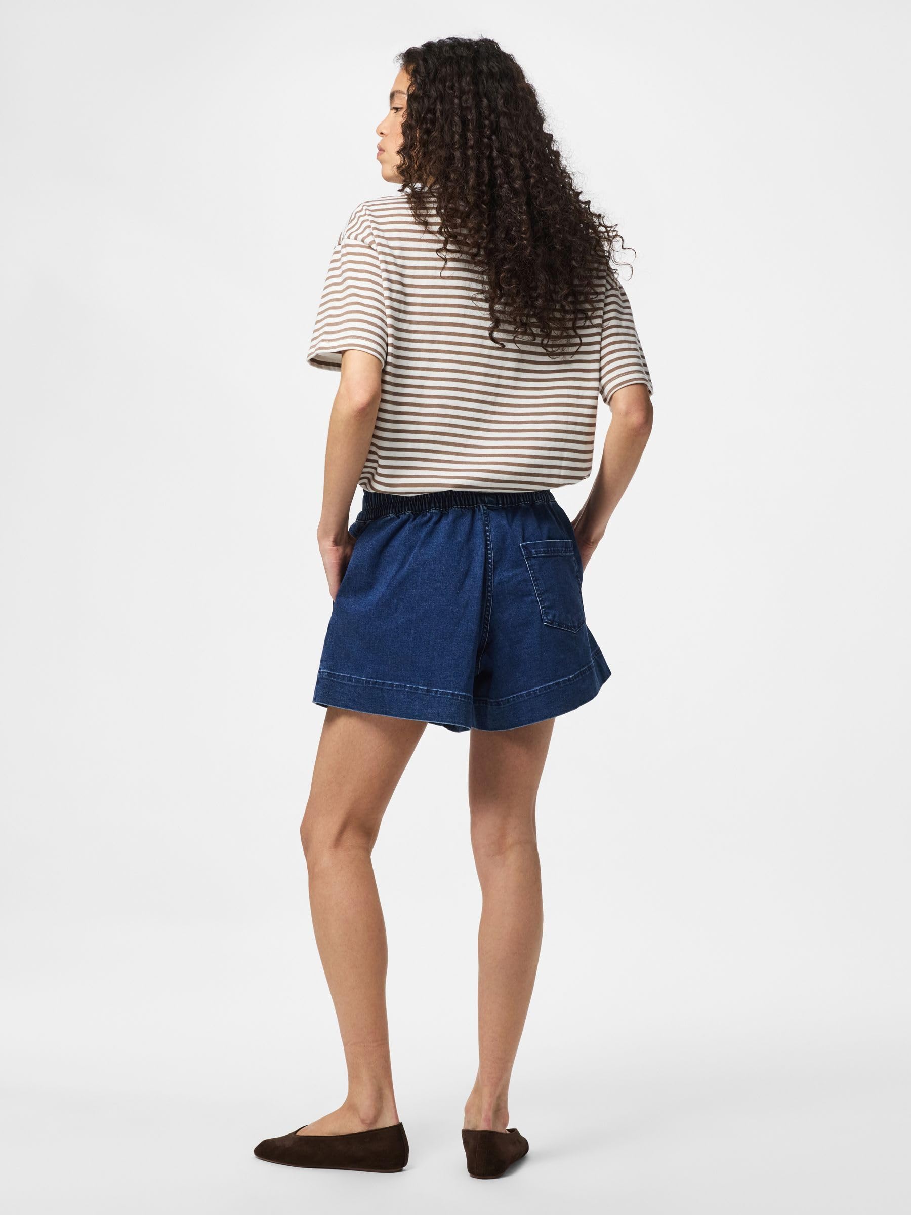 Pieces Pcbillo HW Pull Up pantaloncini jeans donna L blu scuro