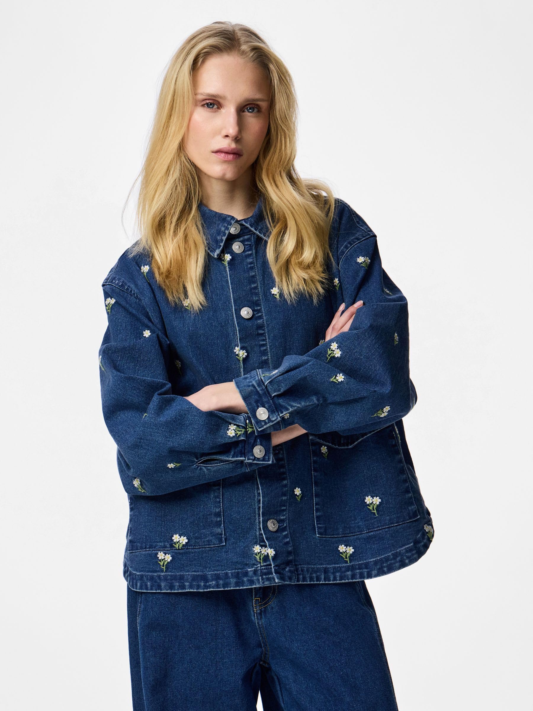 Pieces Pcflora LS Denim camicia jeans donna S blu denim