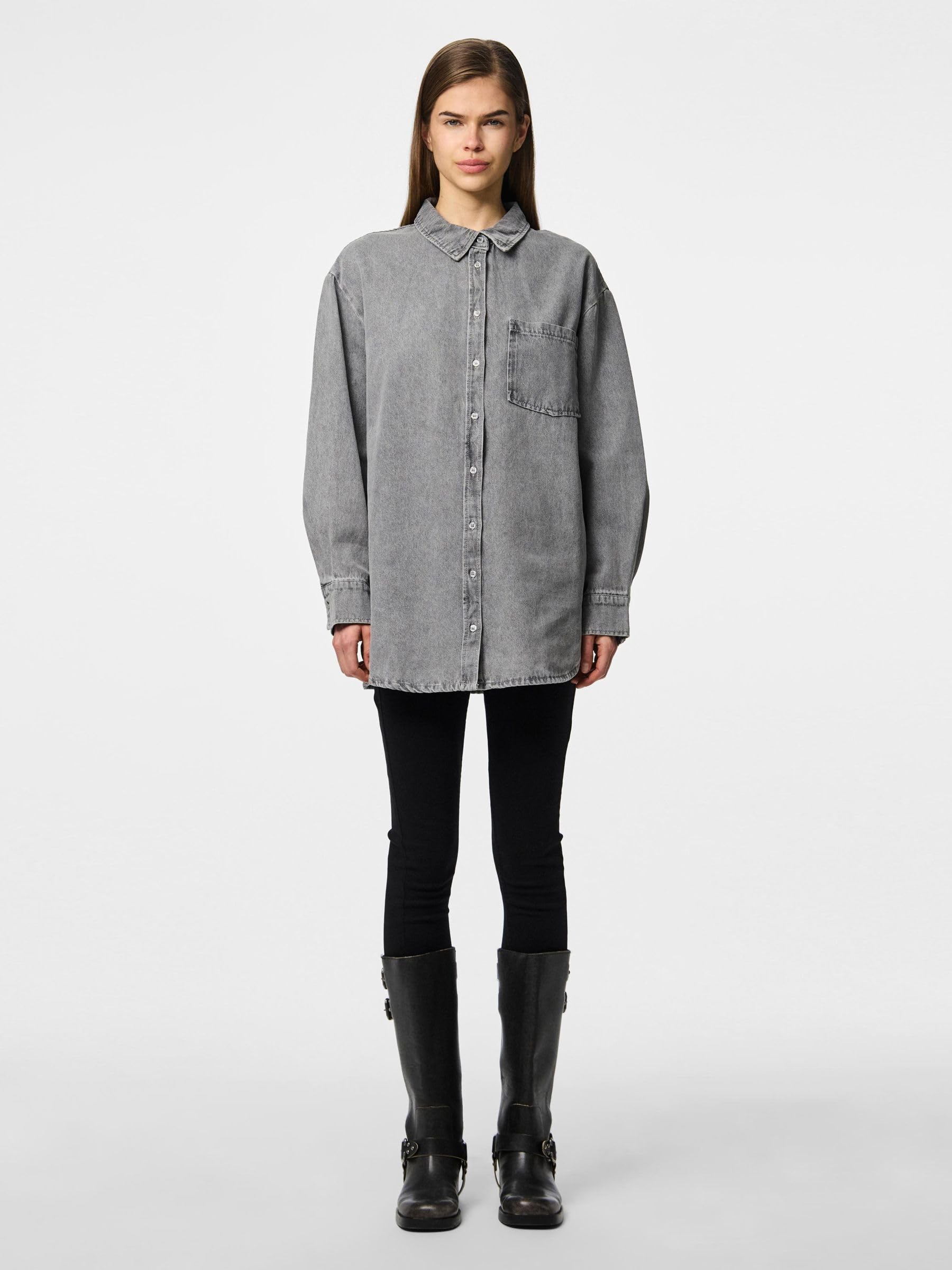 PIECES Pcmaisie Denim Shirt camicia jeans manica lunga