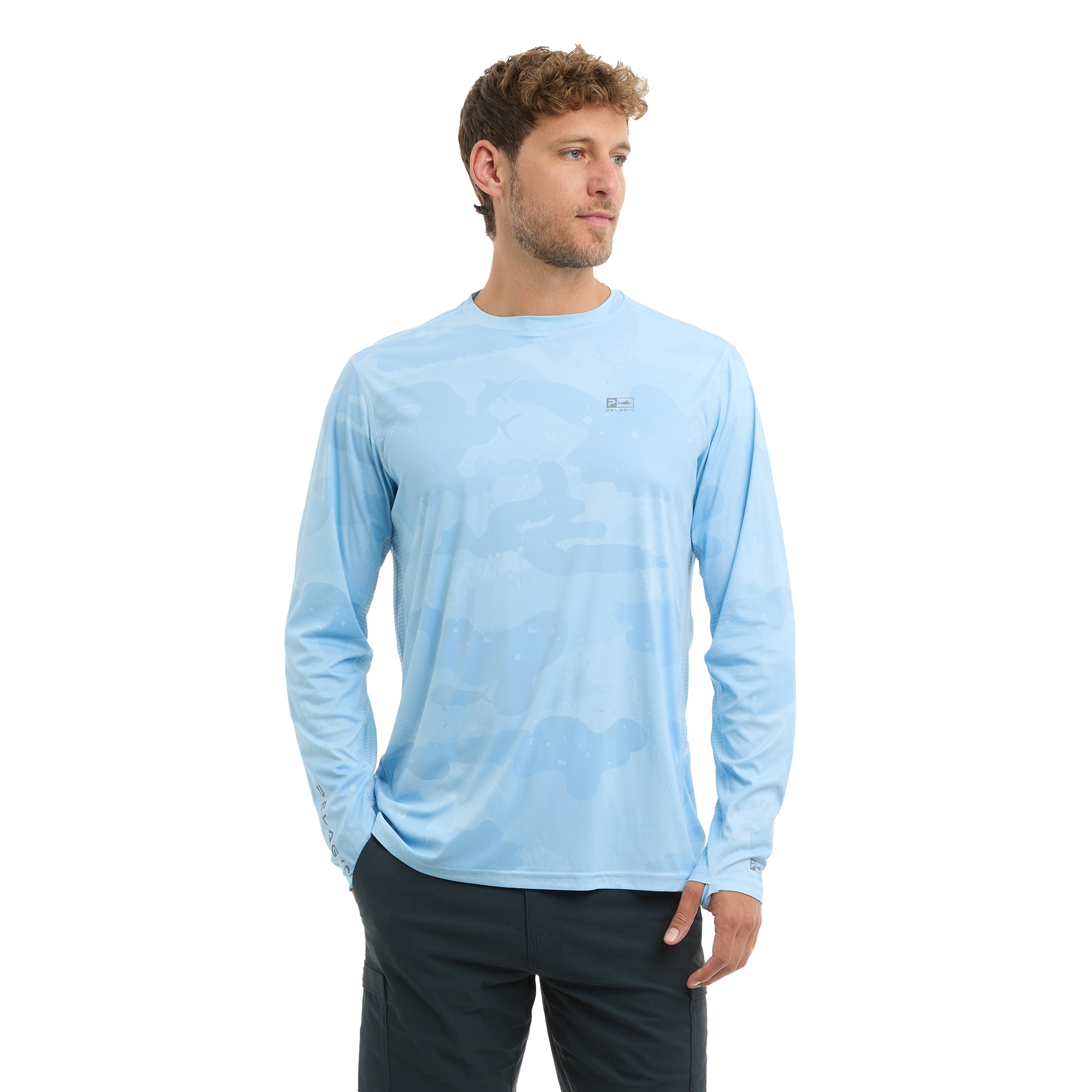 Pelagic Vaportek maglia pesca mimetica azzurra UPF 50+