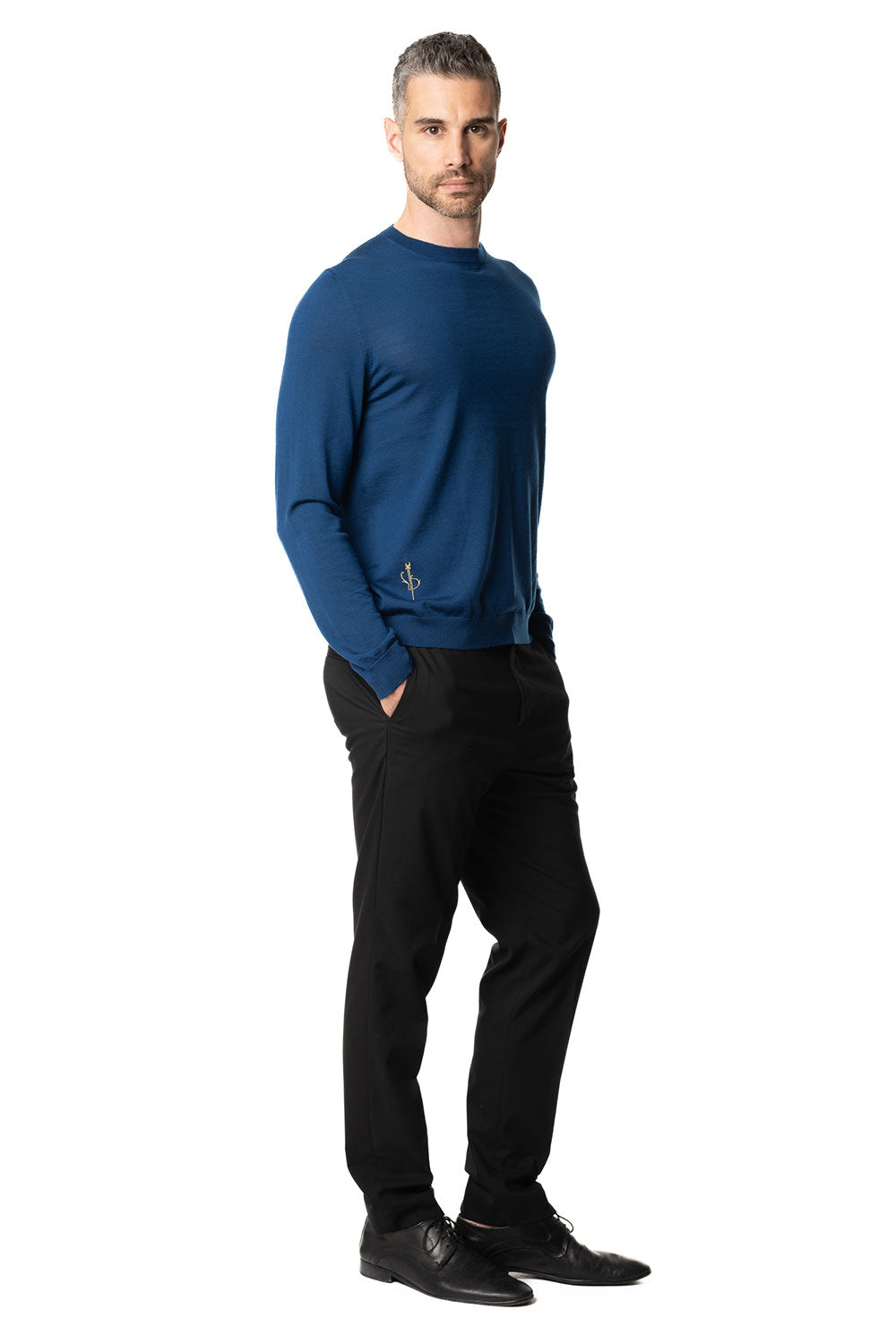 Vittoria Paci Girocollo Maglia Rasata Blu Merinos Uomo