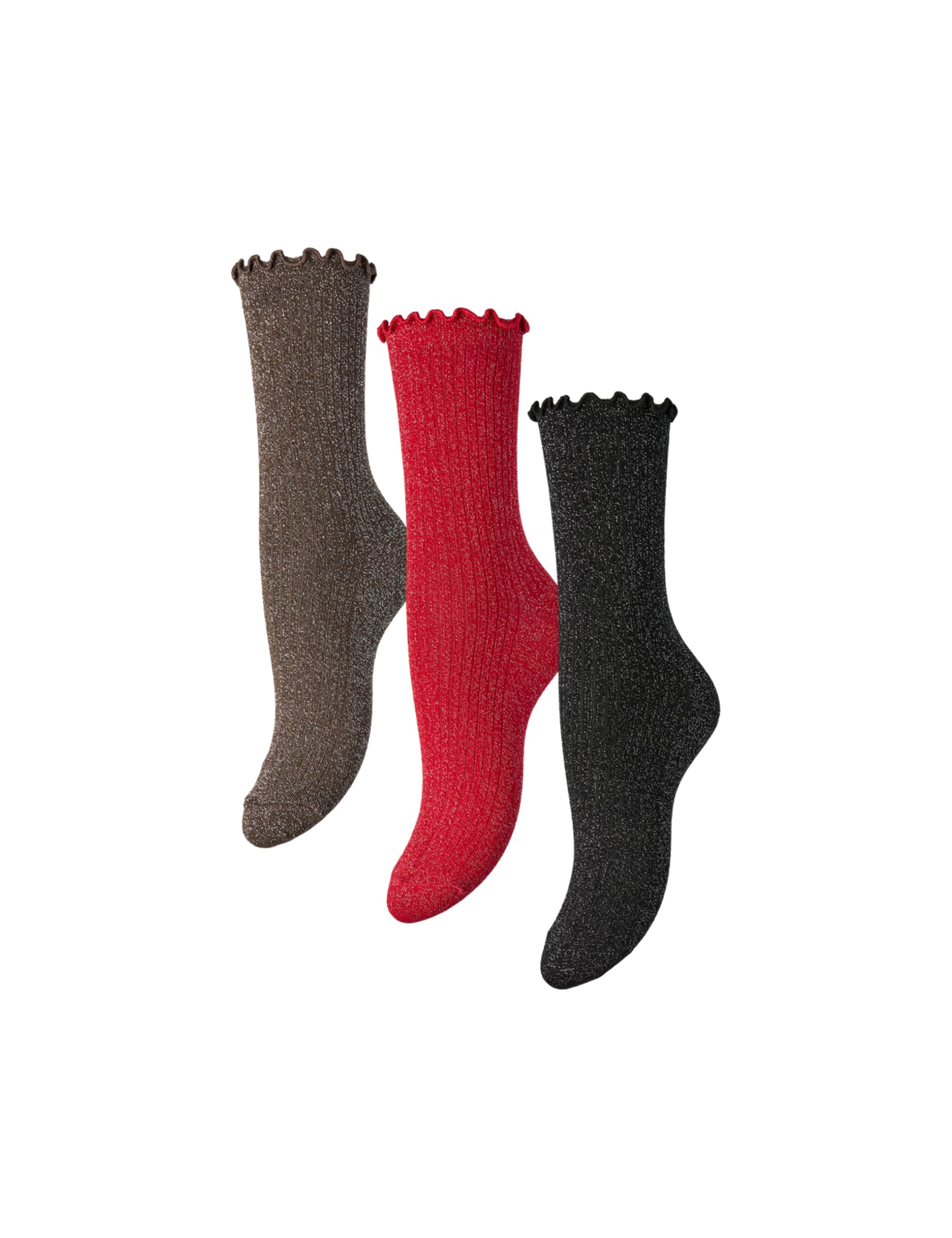 PIECES Pcsebby Xmas Frill Sock Calzini Donna 3 Pezzi