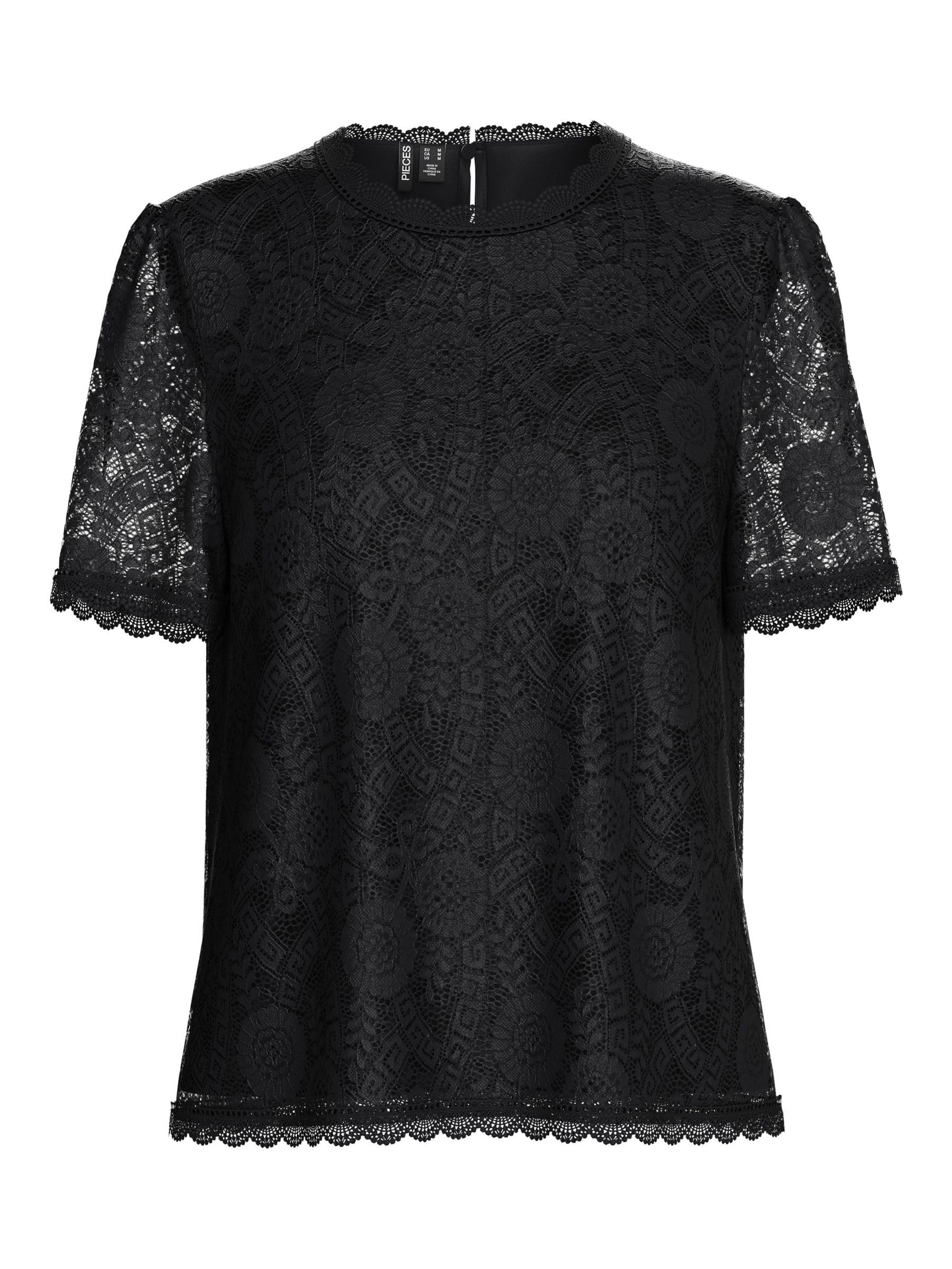 Pieces Pcolline SS Lace Top camicia pizzo maniche corte