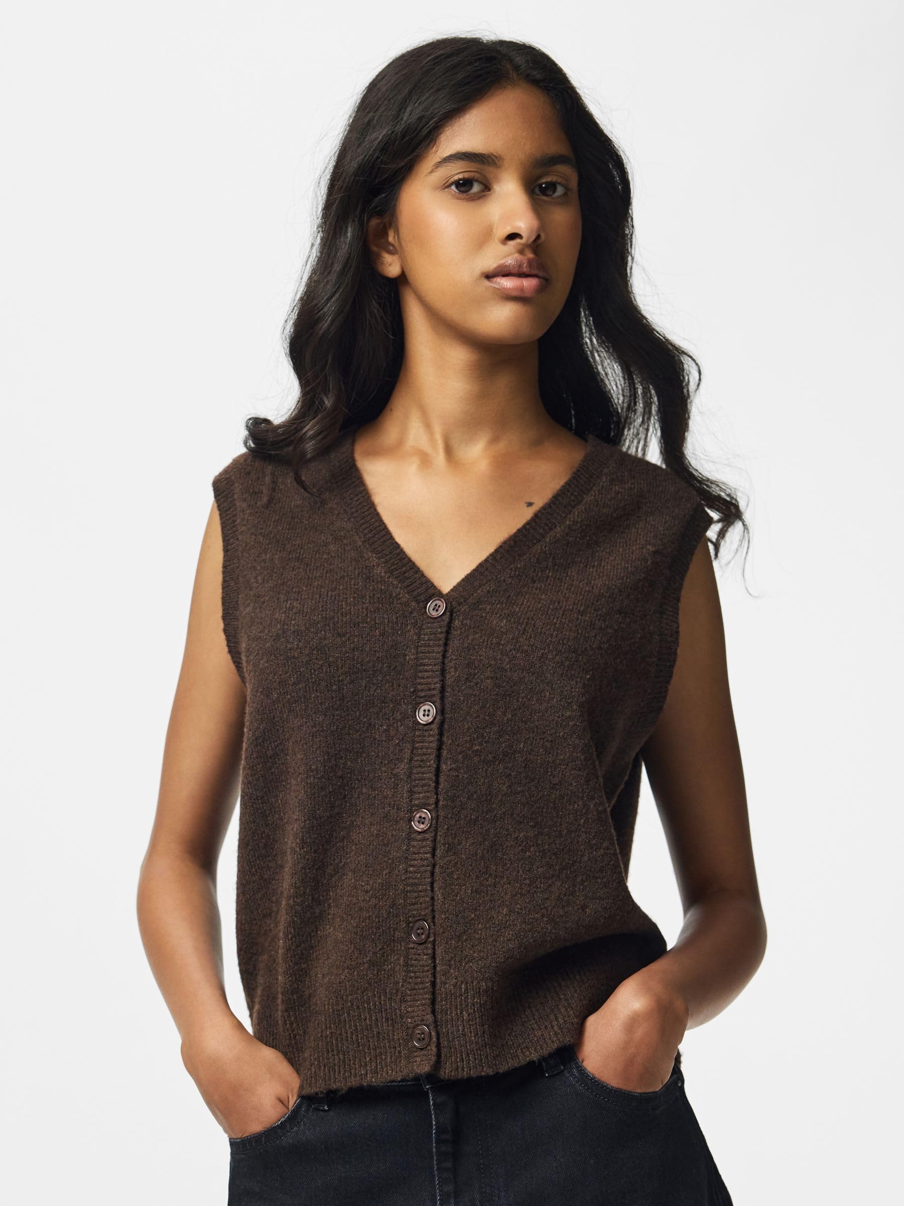 Pieces Pcsally SL V-Neck Knit Vest Noos gilet donna XS Hot Fudge