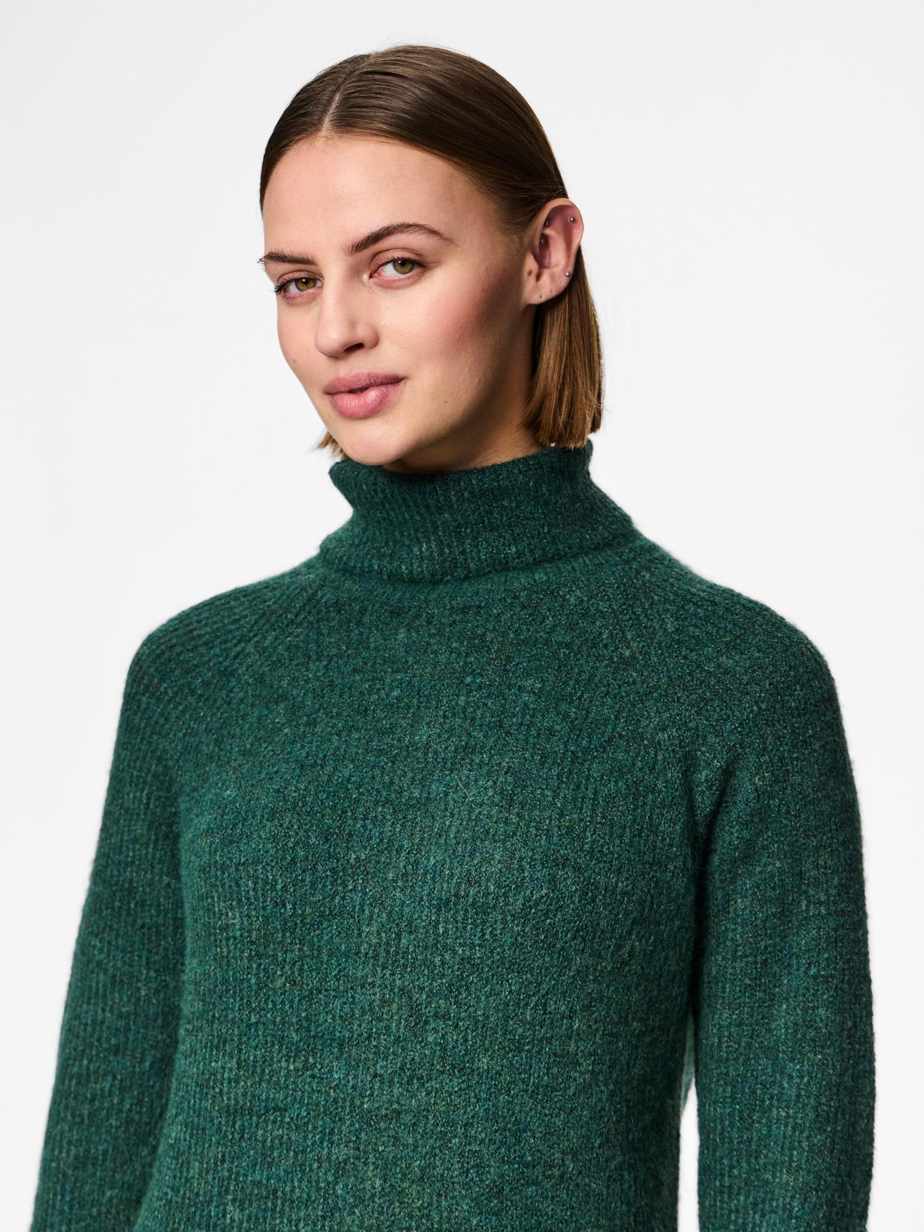 Pieces Pcellen abito maglia trekking green dritto maniche lunghe