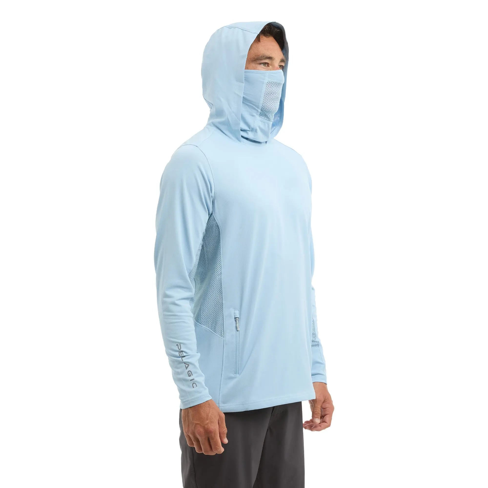 PELAGIC Exo-Tech felpa con cappuccio azzurro UPF 50+
