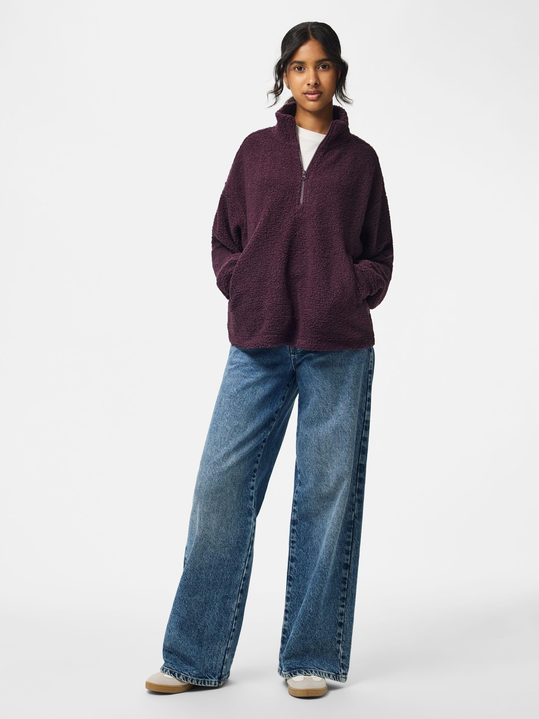 Pieces Pckatty Teddy Half Zip giacca donna mezza zip teddy